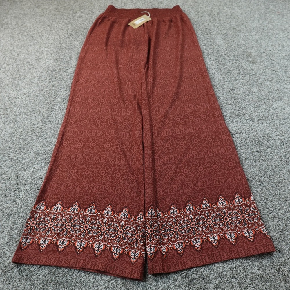 NEW Prana Pants Womens L Red Wide Leg Baggy Boho Mandala Print Pull On Harem